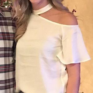 White one shoulder cutout top